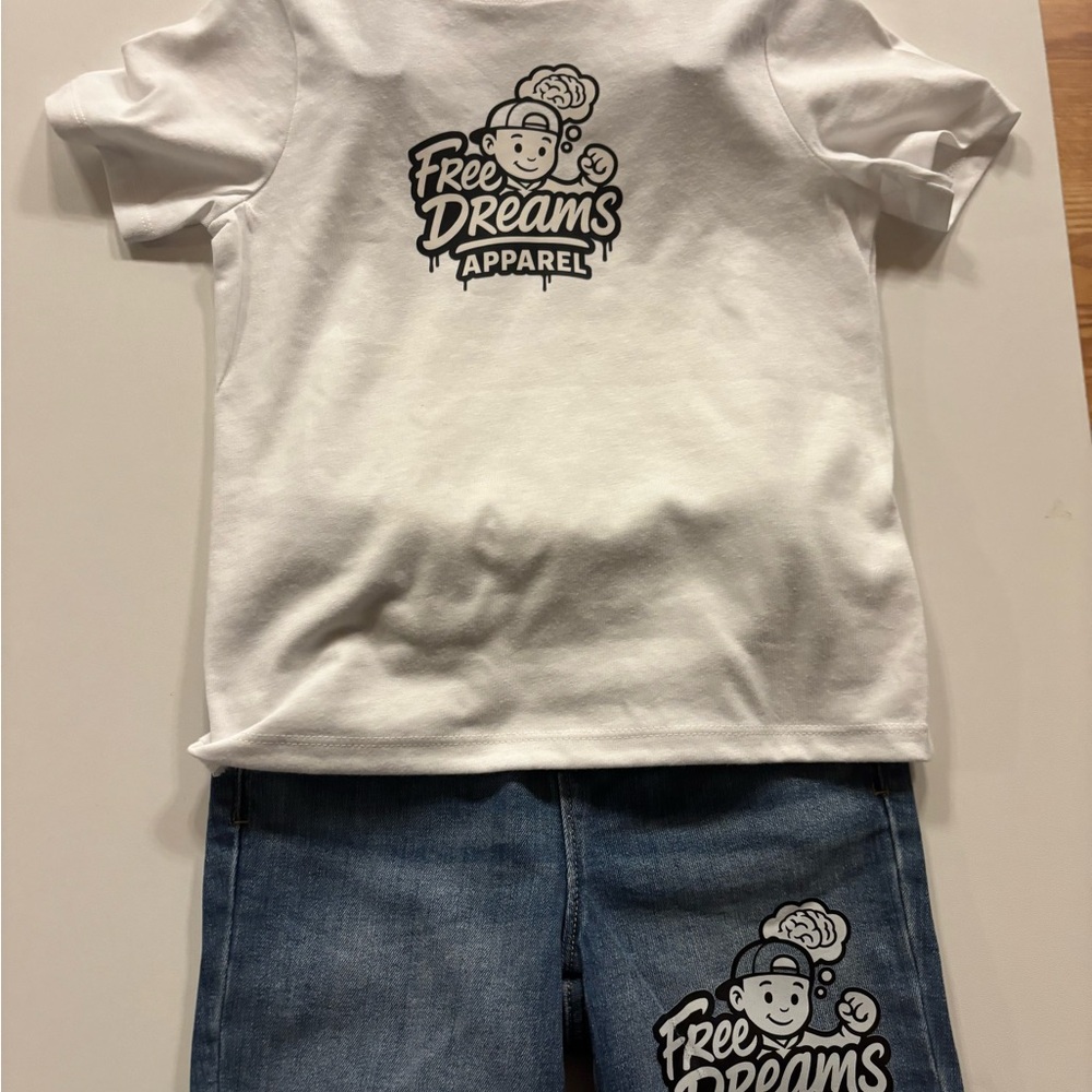 Free Dreams Apparel White T-Shirt and Blue Shorts Set